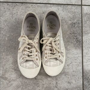Fendi Off-White Canvas Lace-Up Sneakers